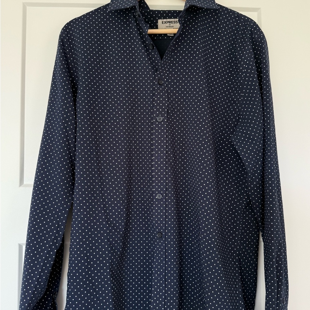 Express Men's Navy Polka Dot Shirt